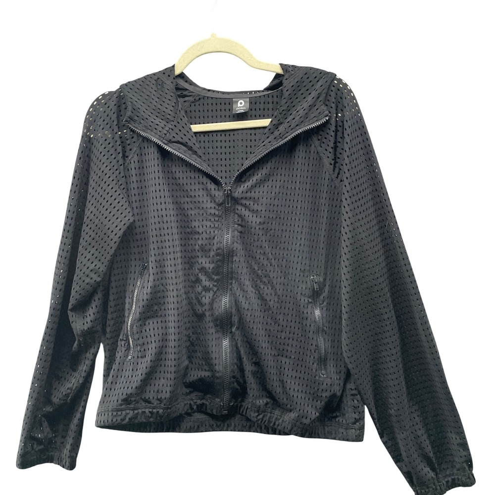 Poiika Mesh Active Full Zip Hoodie Womens L Black See Through Athletic